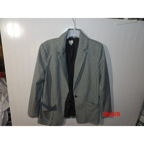 A NEW Day Oversized Plaid One Button Blazer Size M Pocket Blue Gray Academia - Picture 2 of 5